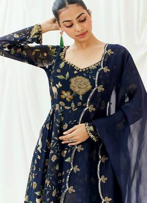 Navy blue printed georgette anarkali 4