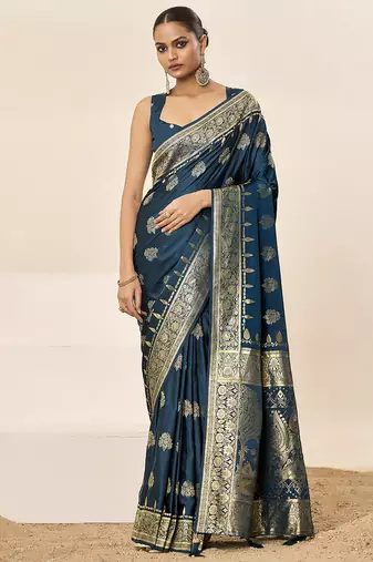 Firoji satin silk fancy  saree with blouse