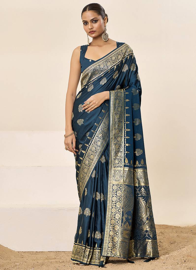 Firoji satin silk fancy  saree with blouse