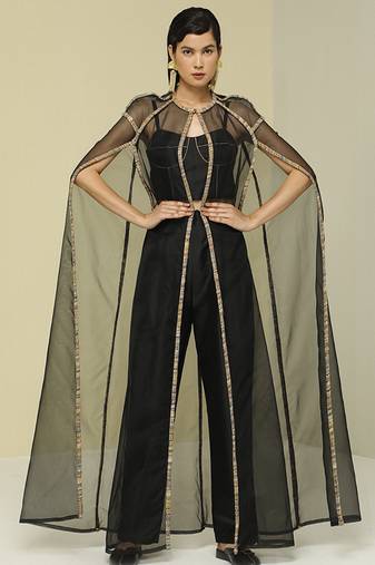 Black plain silk cape set