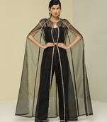 Black plain silk cape set