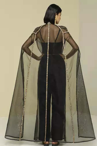 Black plain silk cape set