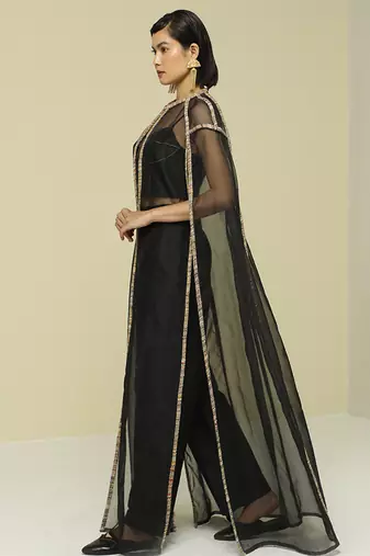 Black plain silk cape set