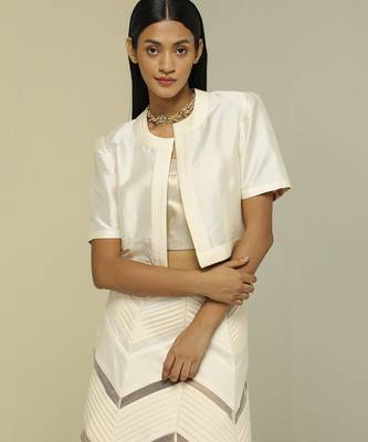 White plain silk jacket set 3