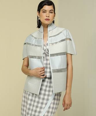 Blue plain silk jacket 1