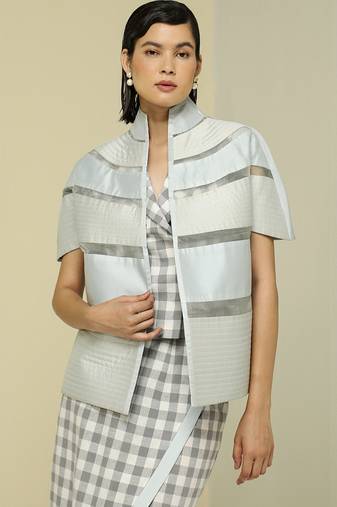 Blue plain silk jacket