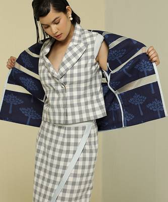 Blue plain silk jacket 2
