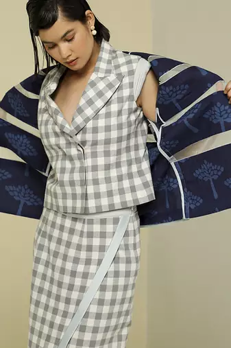 Blue plain silk jacket