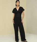 Black plain crepe jumpsuit
