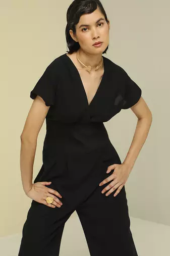 Black plain crepe jumpsuit