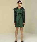 Green plain silk short dress