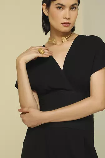 Black plain crepe jumpsuit