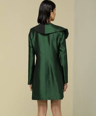 Green plain silk short dress 2