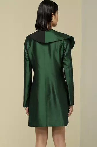 Green plain silk short dress