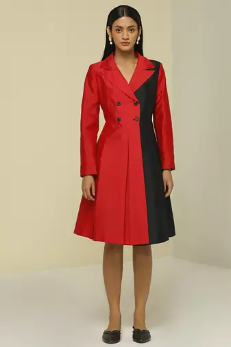 Red plain silk short dress