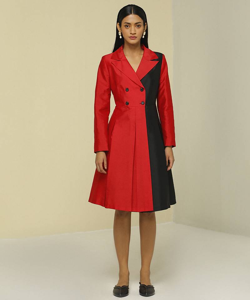 Red plain silk short dress