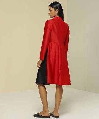 Red plain silk short dress 2