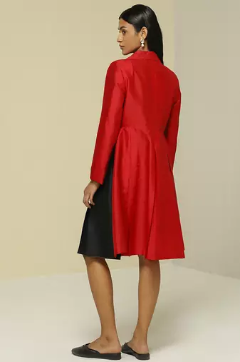 Red plain silk short dress