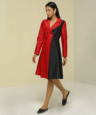 Red plain silk short dress 3