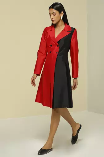 Red plain silk short dress