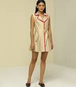 Beige plain silk short dress