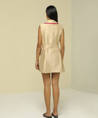 Beige plain silk short dress 2