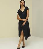 Black plain linen short dress
