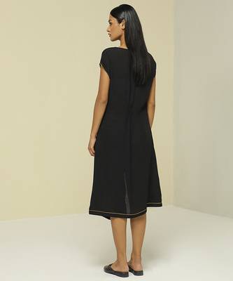 Black plain linen short dress 2
