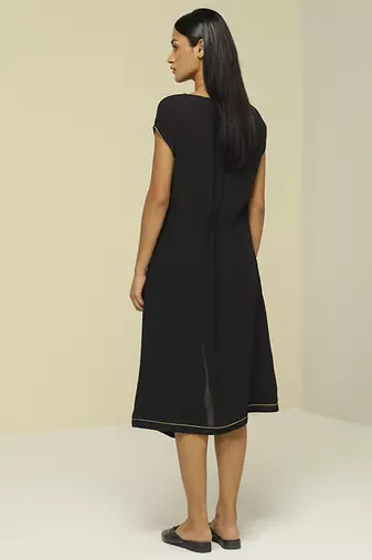 Black plain linen short dress