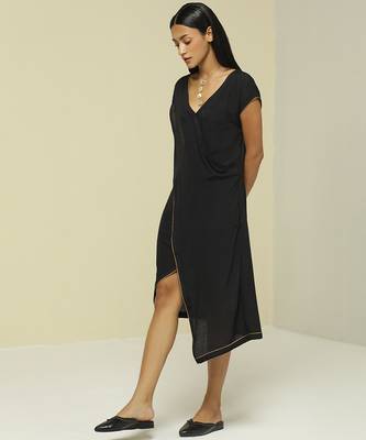 Black plain linen short dress 3