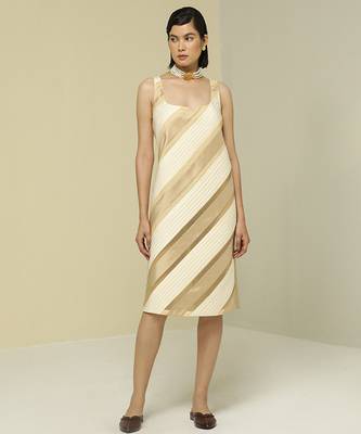 White & gold plain silk short dress 1