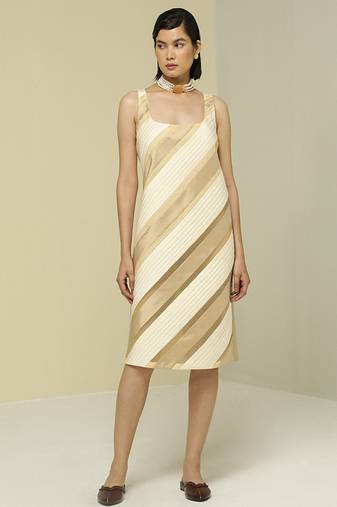 White & gold plain silk short dress