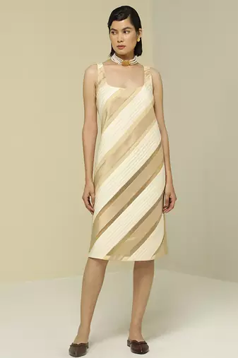 White & gold plain silk short dress