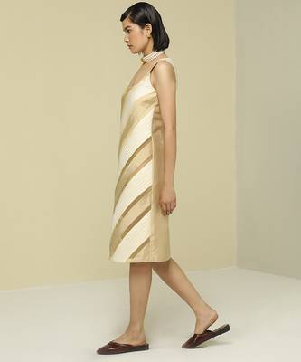 White & gold plain silk short dress 2