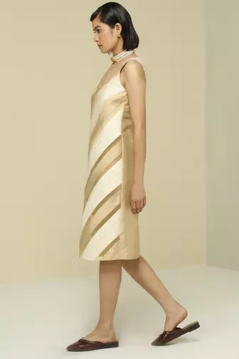 White & gold plain silk short dress