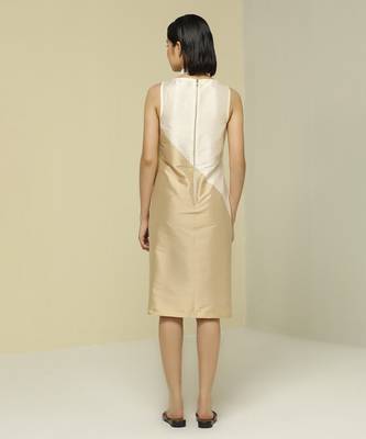 White & gold plain silk short dress 4