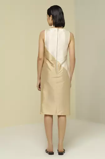 White & gold plain silk short dress