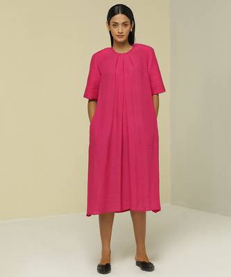 Pink plain linen maxi dress 1