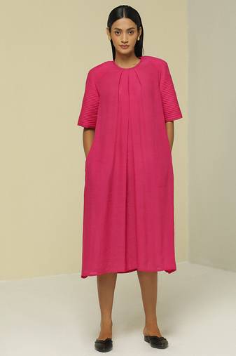 Pink plain linen maxi dress