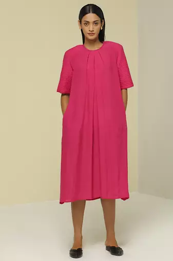 Pink plain linen maxi dress
