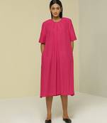 Pink plain linen maxi dress