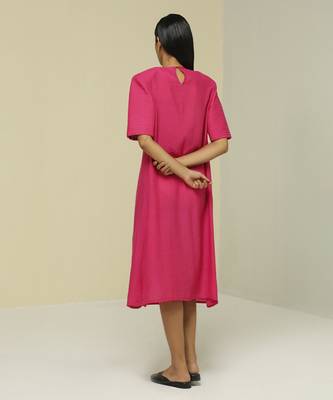 Pink plain linen maxi dress 2