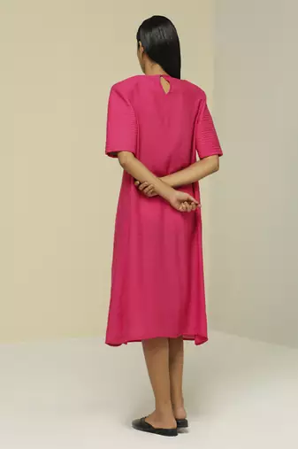 Pink plain linen maxi dress