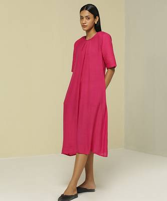 Pink plain linen maxi dress 3