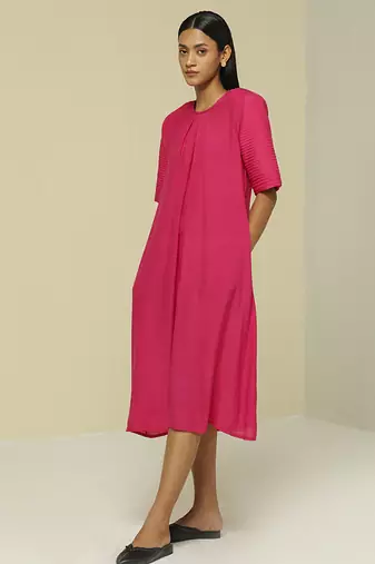 Pink plain linen maxi dress