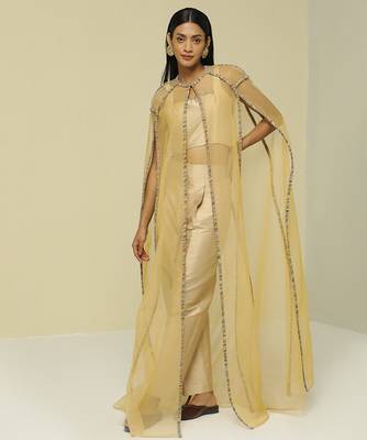 Black plain silk cape set 1