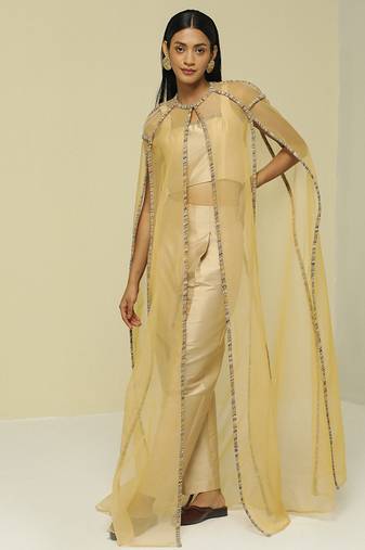 Black plain silk cape set