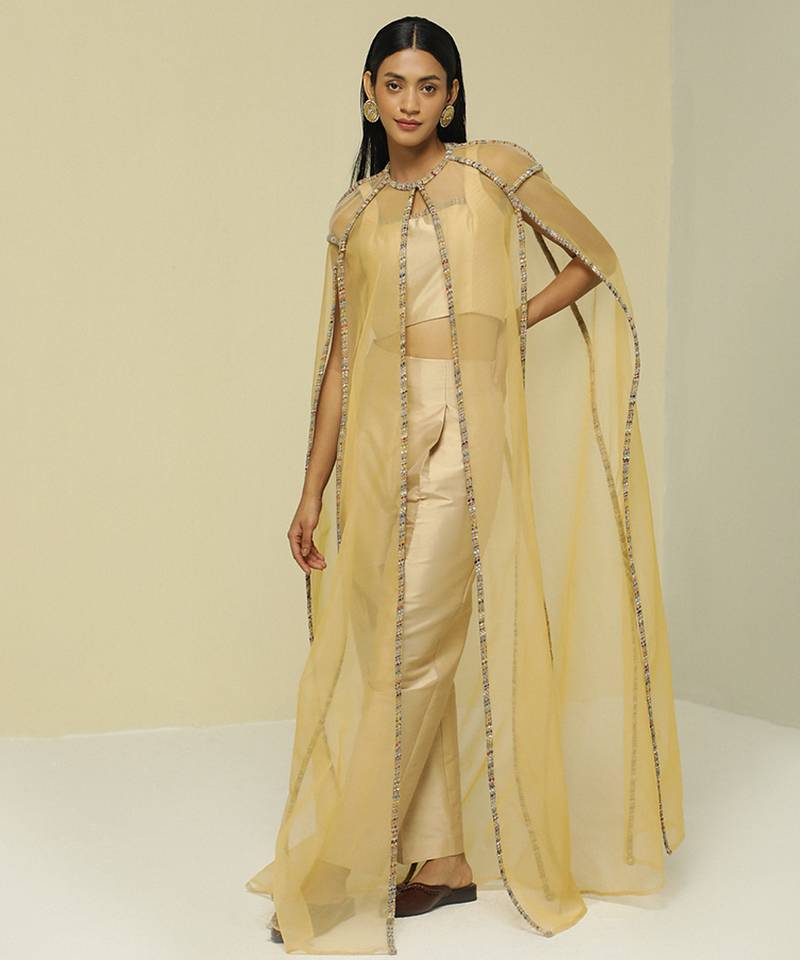 Black plain silk cape set