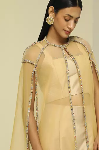 Black plain silk cape set