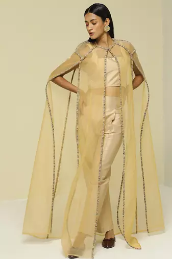 Black plain silk cape set